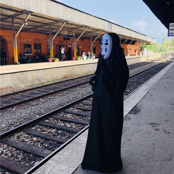 Manga Kaonashi No Face Cosplay Costume Halloween Cloak Outfit + Gloves Mask Set - Picture 9 of 11